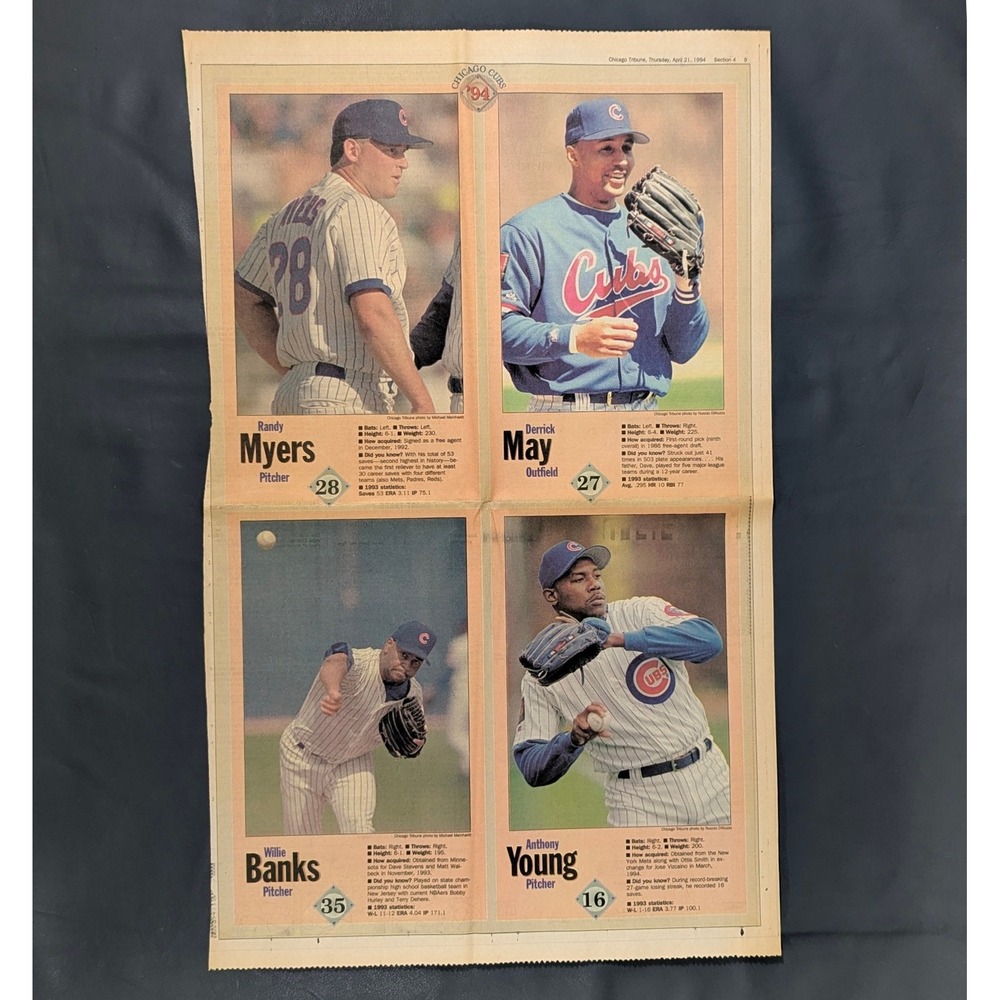 1994 Chicago Tribune Cubs Player Cards Randy Myers Willie Banks Anthony Young
